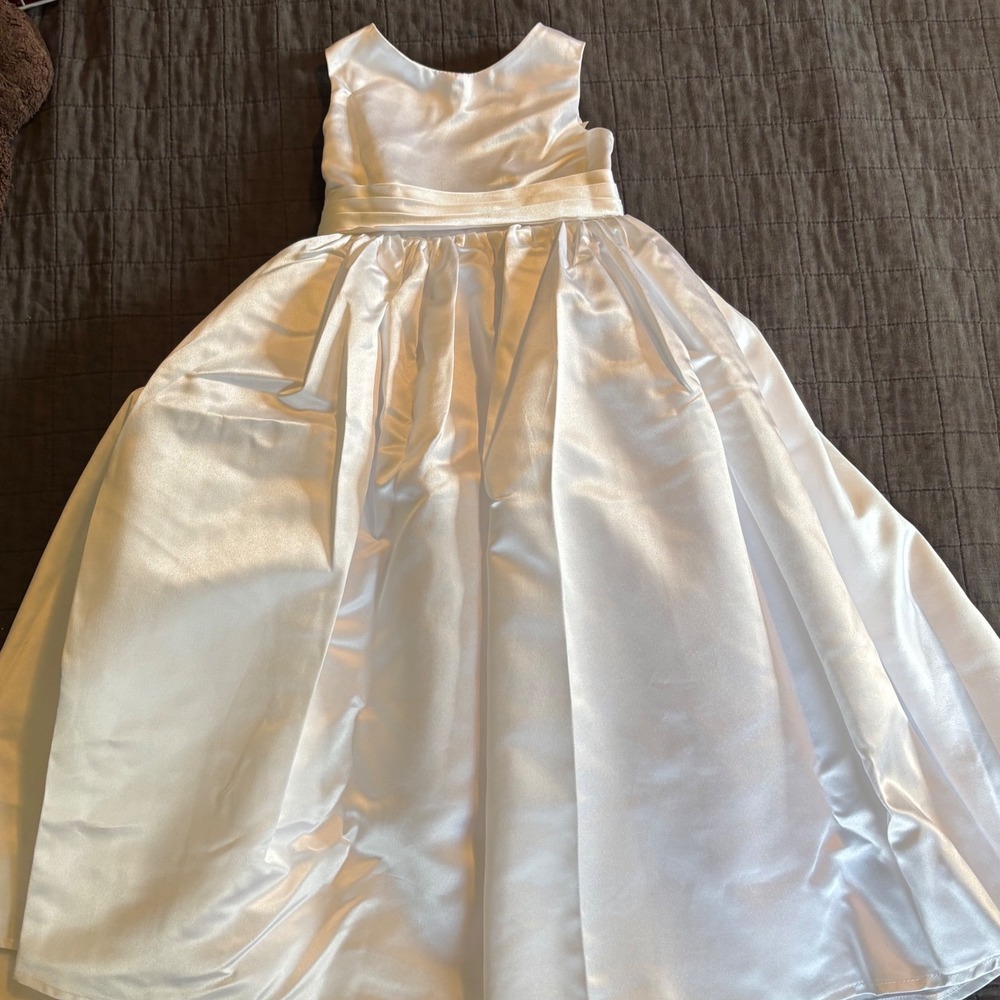 MISSACC White Satin A-Line Flower Girl Dress Scoop Neck Bow US 2 - Picture 7 of 7